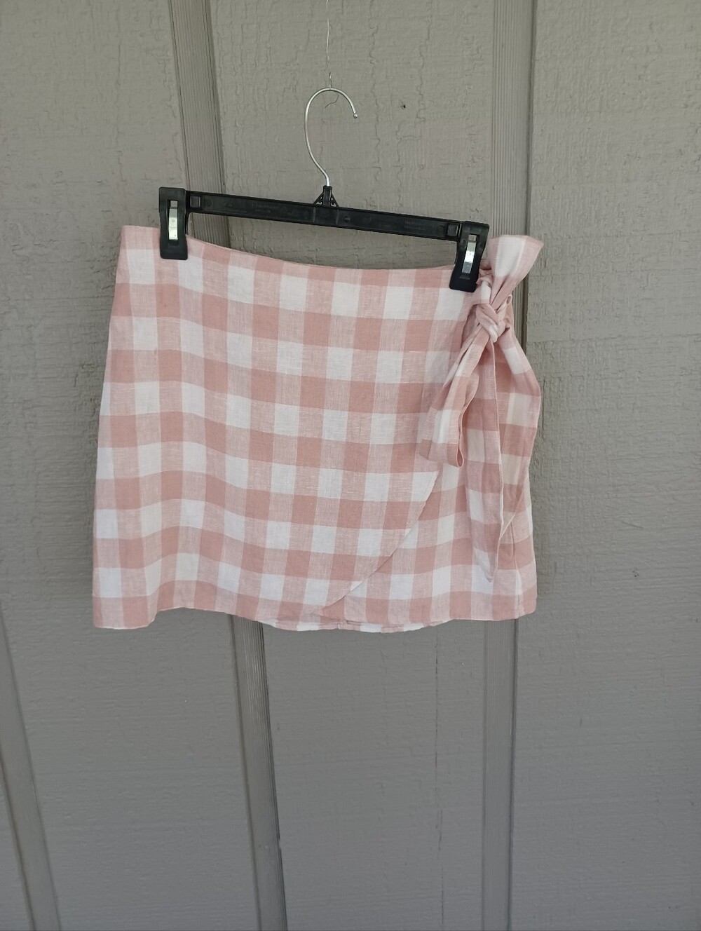 Reformation Sax Linen Wrap Mini Skirt Size S Women's Preppy Gingham Check Tie